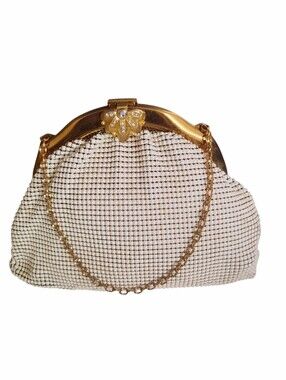Whiting & Davis White and Gold Mesh Evening Clutch